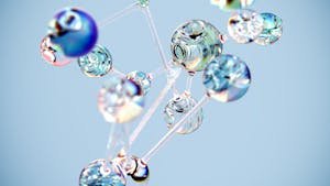 Flowing glass-like molecular structure in blue. Conceptual digital art with a tech twist.