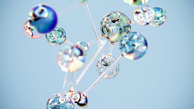 The Hormone Health Kit 2 Flowing glass-like molecular structure in blue. Conceptual digital art with a tech twist.